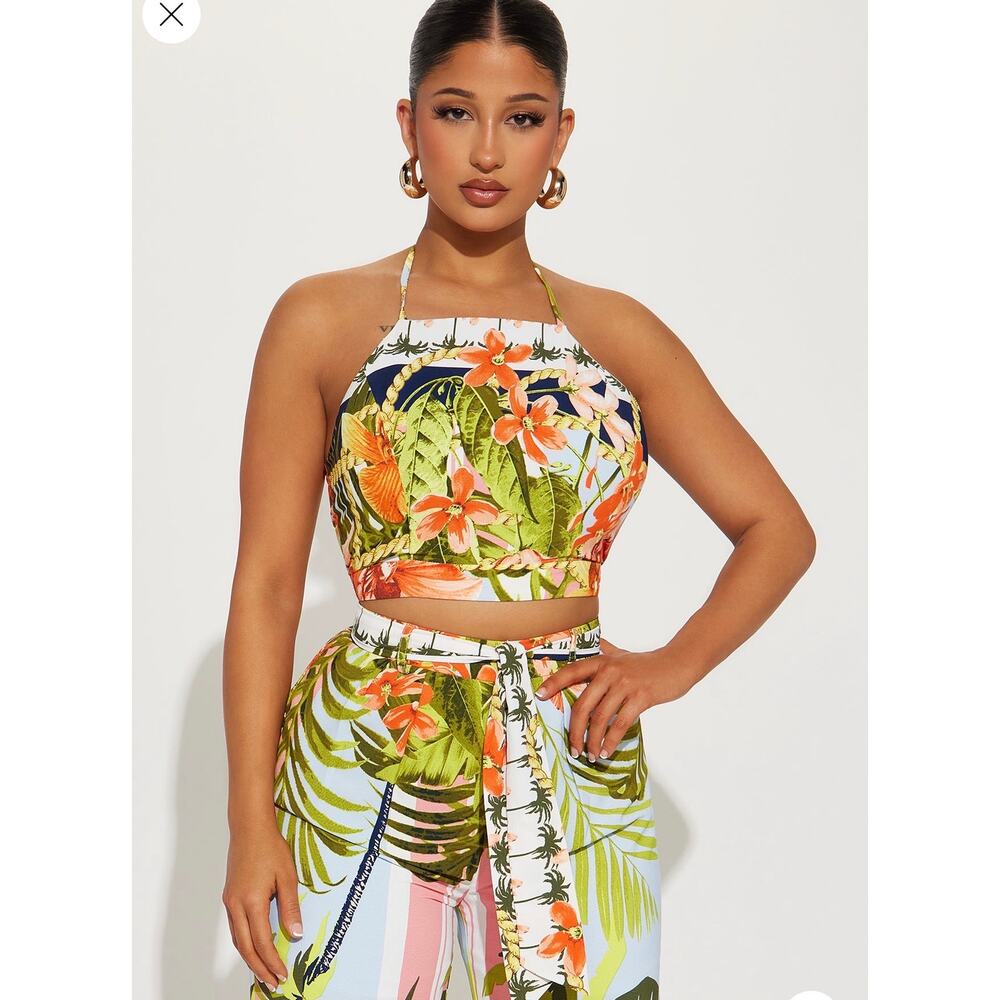 Fashion Nova On A Vacay Tropical Print Top Pants Set Size M Medium NWT - Picture 11 of 11